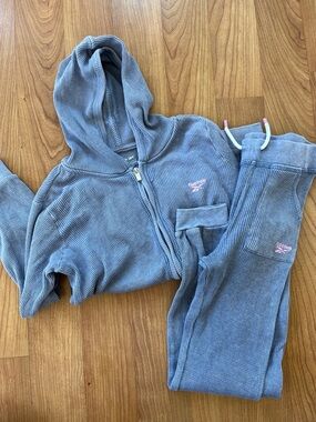 Reebok Kids Light Blue Hooded Zip Jogger Set waffle knit